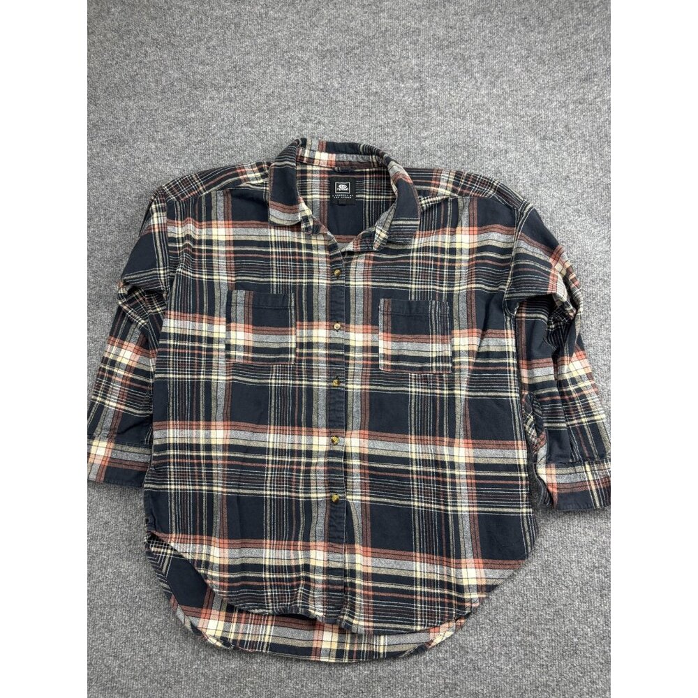 Rip Curl Shirt Womens Medium Navy Orange Plaid Flannel Button Front Oversized